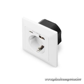   DIGITUS DA-70615 1x USB Type-C 1x Type-A 250V schuko süllyesztett fali aljzat