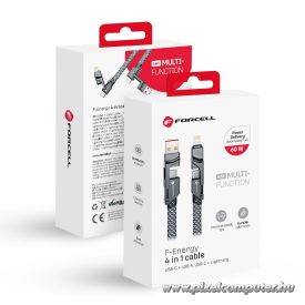   Cable 4in1 USB C / USB A to USB C / Lightning Forcell F-Energy QC PD 3A 60W 1 m C241 chrome