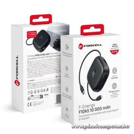 Powerbank compatible with MagSafe Forcell F-Energy F10K5 PD3.1 QC3.0 3A 22,5W 10000 mAh compatible with Apple Watch black