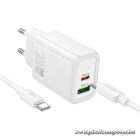 HOCO N61 Hálózati Töltő – 20W + 18W Dual Port, PD & QC 3.0, USB-C – USB-C Kábellel