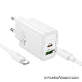   HOCO N61 Hálózati Töltő – 20W + 18W Dual Port, PD & QC 3.0, USB-C – USB-C Kábellel