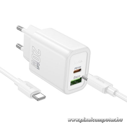 HOCO N61 Hálózati Töltő – 20W + 18W Dual Port, PD & QC 3.0, USB-C – USB-C Kábellel
