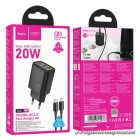 Phone charger Hoco USB A + USB C QC3.0 PD 3A 20W + cable USB C to USB C N61 black