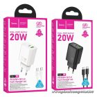 Phone charger Hoco USB A + USB C QC3.0 PD 3A 20W + cable USB C to USB C N61 black