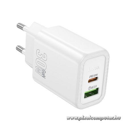 HOCO N63 Hálózati Töltő – 30W + 18W Dual Port, PD & QC 3.0, EU Csatlakozó