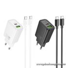 Phone charger Hoco USB A + USB C QC3.0 PD 3A 30W + cable USB C to USB C N63 black