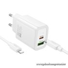 Phone charger Hoco USB A + USB C QC3.0 PD 3A 30W + cable USB C to Lightning N63 white