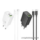 HOCO N63 Hálózati Töltő – 30W + 18W Dual Port, PD & QC 3.0, USB-C – Lightning Kábellel
