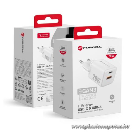 Phone charger Forcell F-Energy Mini GaN III USB C + USB A QC4.0 PD 20W VT-35A white 0INT