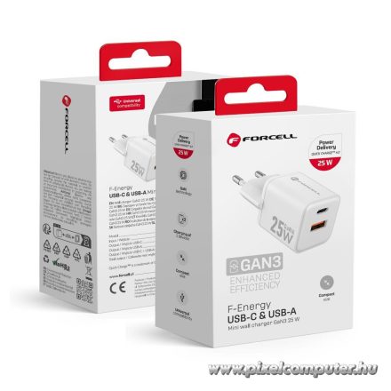 Phone charger Forcell F-Energy Mini GaN III USB C + USB A QC4.0 PD 25W VT-25B white 0INT