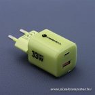 Phone charger Forcell F-Energy GaN III Crystal Color USB C + USB A QC4.0 PD 33W + silicone cable USB C to USB C VT-41 green