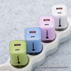 Phone charger Forcell F-Energy GaN III Crystal Color USB C + USB A QC4.0 PD 33W + silicone cable USB C to USB C VT-41 green