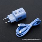 Phone charger Forcell F-Energy GaN III Crystal Color USB C + USB A QC4.0 PD 33W + silicone cable USB C to USB C VT-41 blue