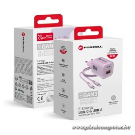   Phone charger Forcell F-Energy GaN III Crystal Color USB C + USB A QC4.0 PD 33W + silicone cable USB C to USB C VT-41 purple 0INT