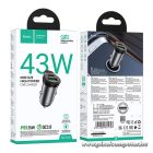 Car charger Hoco USB A + USB C QC3.0 PD 3A 43W + cable USB C to Lightning NZ16A metal gray