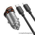 Car charger Hoco USB C QC PD 30W + cable USB C to Lightning NZ16 metal gray
