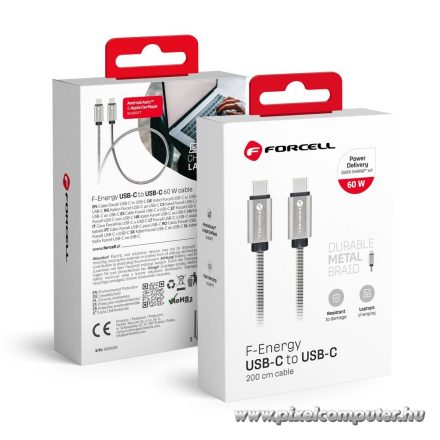 Cable USB C to USB C Forcell F-Energy QC4.0 PD 3A 66W Metal 2 m C237 silver