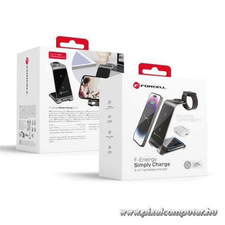 Wireless charger Forcell F-Energy 3in1 Simply Charge aluminium compatible with Apple Watch and Samsung Watch gray