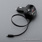 Car charger Forcell F-Energy Alu USB C + USB A + retractable cable USB C PD QC4.0 SFC2.0 3A 75W black