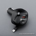 Car charger Forcell F-Energy Alu USB C + USB A + retractable cable USB C PD QC4.0 SFC2.0 3A 75W black