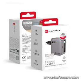   Phone charger Forcell F-Energy GaN USB C + retractable cable USB C PD QC4.0 3A 45W VT-R5 gray