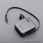 Phone charger Forcell F-Energy GaN USB C + retractable cable USB C PD QC4.0 3A 45W VT-R5 gray