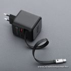 Phone charger Forcell F-Energy GaN USB C + USB A + retractable cable USB C PD QC4.0 3A 70W VT-R7 gray