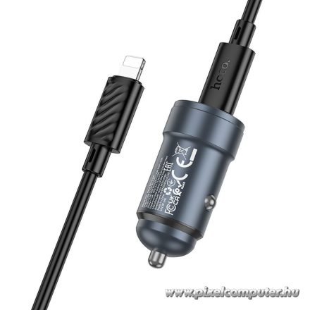 Car charger Hoco USB C QC3.0 PD 30W + cable USB C to Lightning Z57 metal gray