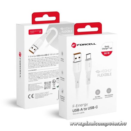 Cable USB A to USB C Forcell F-Energy QC4.0 3A 66W Silicone 1 m C342 white