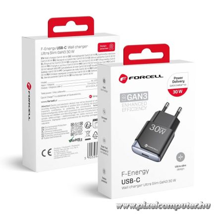 Forcell Ultra Slim GaN III 30W hálózati gyorstöltő – USB-C, Quick Charge 4.0