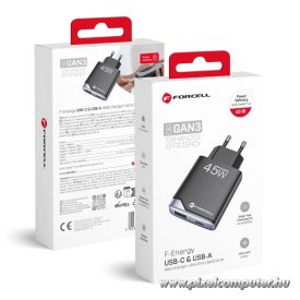   Phone charger Forcell F-Energy Ultra Slim GaN III USB C + USB A PD QC4.0 3A 45W B245202(1A1C) black