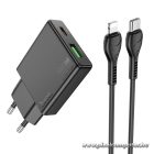 Phone charger Hoco Slim USB A + USB C QC3.0 PD 3A 20W + cable USB C to Lightning N38 black