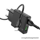 Phone charger Hoco Slim USB A + USB C QC3.0 PD 3A 20W + cable USB C to Lightning N38 black