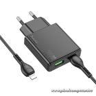 Phone charger Hoco Slim USB A + USB C QC3.0 PD 3A 20W + cable USB C to Lightning N38 black