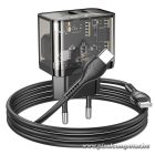 Phone charger Hoco USB A + USB C QC3.0 PD 3A 20W + cable USB C to USB C N34 transparnent