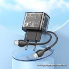 Phone charger Hoco USB A + USB C QC3.0 PD 3A 20W + cable USB C to USB C N34 transparnent