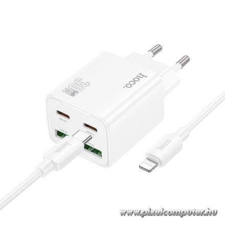 Hoco N56 hálózati gyorstöltő – 30W teljesítmény, 4 kimenet, USB-C–Lightning kábellel