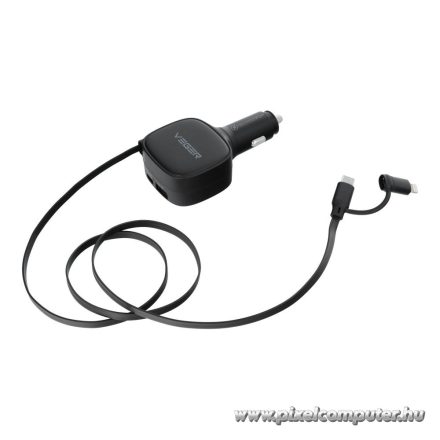 Veger CC89 autós gyorstöltő 84W – USB-C + USB-A + 2 az 1-ben USB-C / Lightning kábellel (QC, PD, PPS)