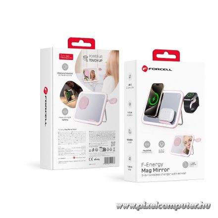 FORCELL F-ENERGY Mag Mirror 15W 3 in 1 wireless charger compatible with MagSafe / Apple Watch / Samsung Watch / Airpods pink