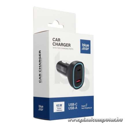 Blue Star autós töltő USB-C (45W) + USB-A (18W) – PD, QC 3.0 és Samsung Super Fast Charging 2.0 támogatással