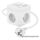 KERG Smart fehér elosztó kocka (3 db 230V-os aljzat + USB-A és USB-C töltő, 1,5 méteres vezetékkel, 16A/250V)
