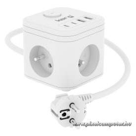   KERG Smart fehér elosztó kocka (3 db 230V-os aljzat + USB-A és USB-C töltő, 1,5 méteres vezetékkel, 16A/250V)