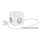 KERG Smart fehér elosztó kocka (3 db 230V-os aljzat + USB-A és USB-C töltő, 1,5 méteres vezetékkel, 16A/250V)