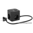 KERG Smart fekete elosztó kocka (3 db 230V-os aljzat + USB-A és USB-C gyorstöltő, 1,5 méteres vezetékkel, 16A/250V)