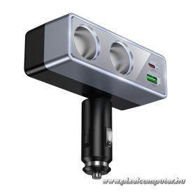   Hoco Z65B – 3 az 1-ben autós töltő és szivargyújtó elosztó, 30W PD + 18W QC