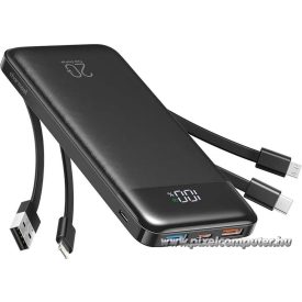   Powerbank Charmast W1148 5V 3A 10000 mAh with built-in cables USB A / USB C / Lightning / Micro USB black