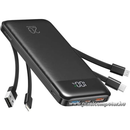 Powerbank Charmast W1148 5V 3A 10000 mAh with built-in cables USB A / USB C / Lightning / Micro USB black