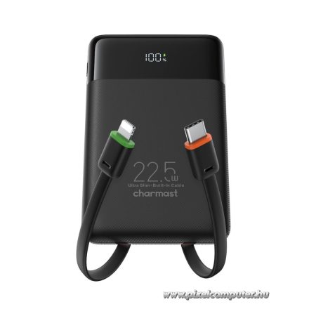 Charmast W1202 10000 mAh Power Bank – 22,5W PD 3.0 gyorstöltés, beépített kábelek, 6 kimenet