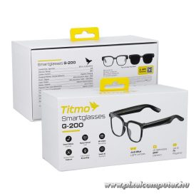   Fekete TITMO G-200 Okosszemüveg AI funkcióval, zenelejátszással és rögzítéssel (átlátszó lencsével)