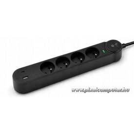   Fekete Art FU915 4-es hálózati elosztó USB-A + USB-C aljzattal (3 m)